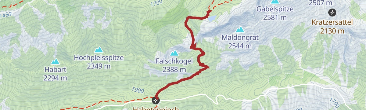 Route map: Hahntennjoch Passhöhe - Anhalter Hütte